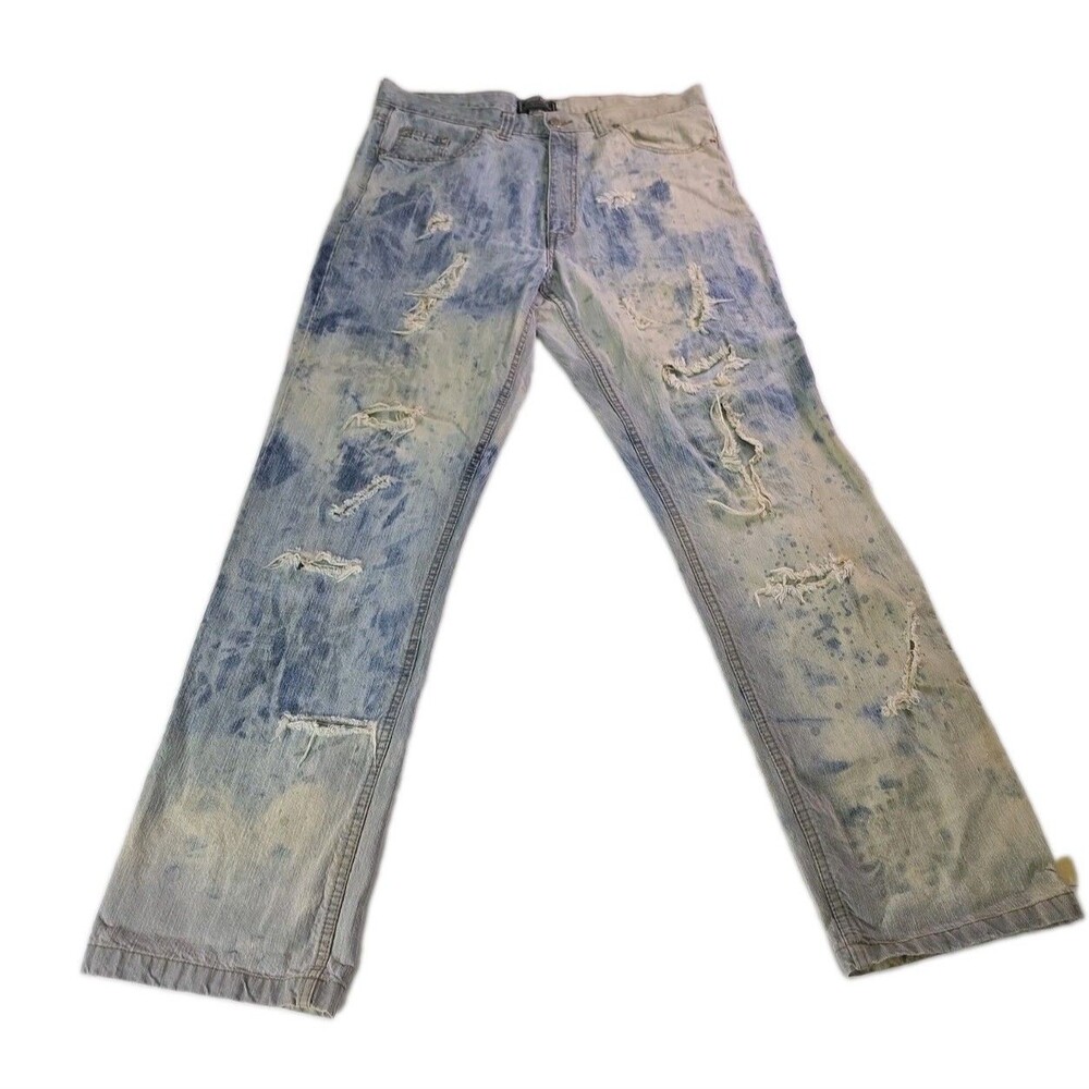 Vtg Y2K Highland Outfitters Thrashed Skater Skinny Jeans 38x34 Acid Wash